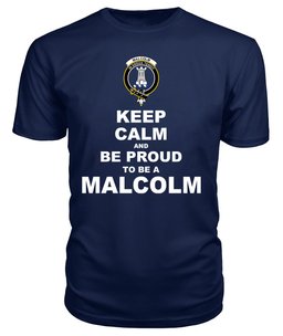 ScotsTee Shop Navy Tartan T Shirts Scottish Malcolm Clan Keep Calm and Be Proud To Be a Malcolm T Shirt