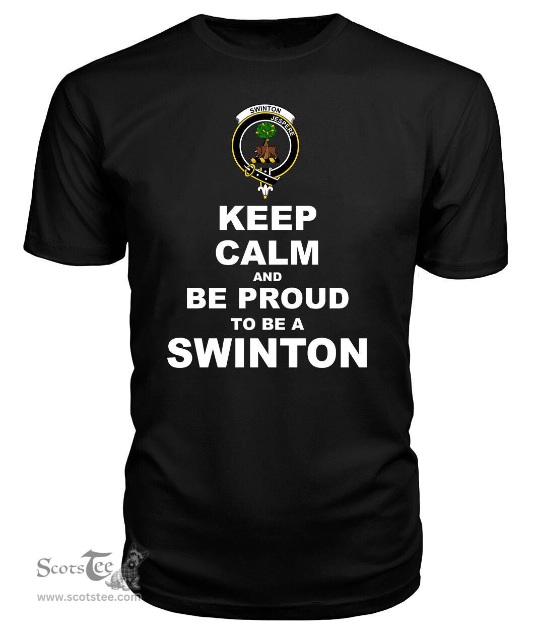 ScotsTee Shop Black Tartan T Shirts Scottish Swinton Clan Keep Calm and Be Proud To Be a Swinton T Shirt