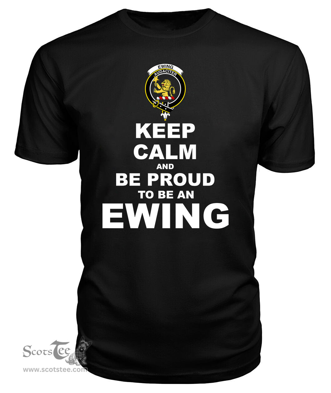 ScotsTee Shop Black Tartan T Shirts Scottish Ewing Clan Keep Calm and Be Proud To Be an Ewing T Shirt