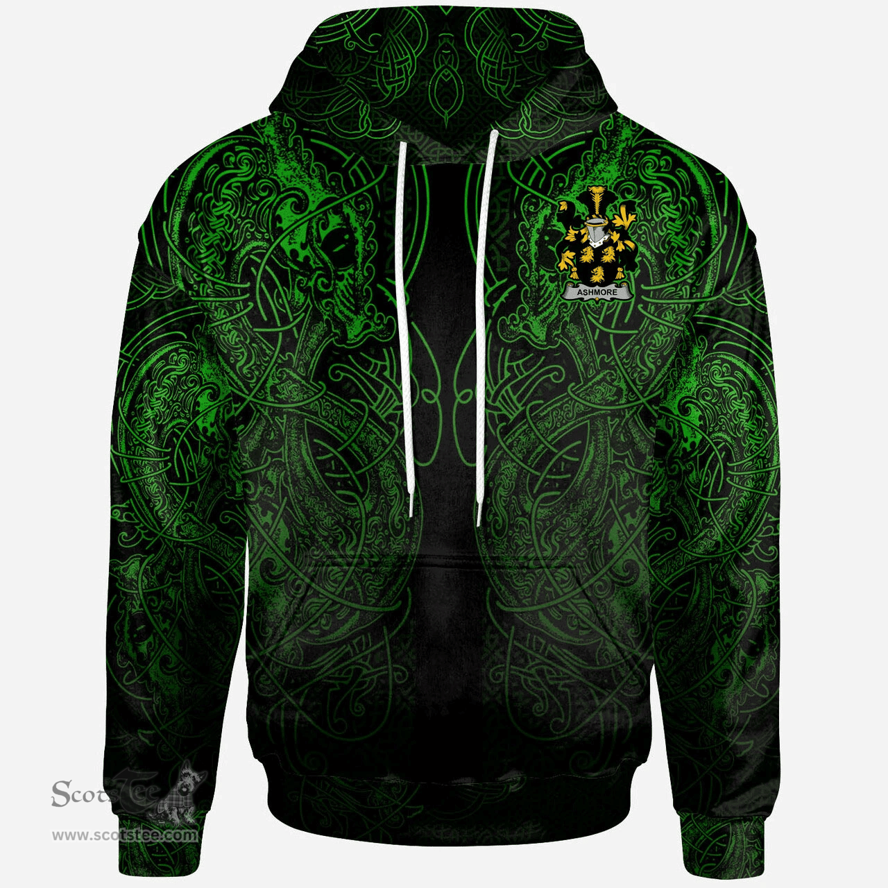 ScotsTee Shop Irish Ashmore Coat of Arms Family Crest Ireland Hoodie Green Celtic Dragon Hoodie