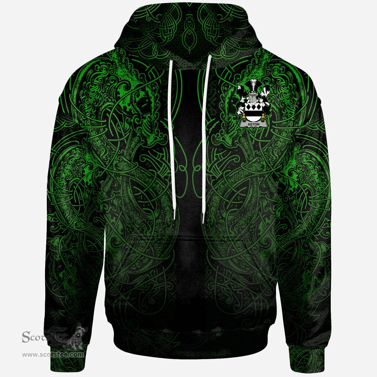 ScotsTee Shop Irish Aston Coat of Arms Family Crest Ireland Hoodie Green Celtic Dragon Hoodie