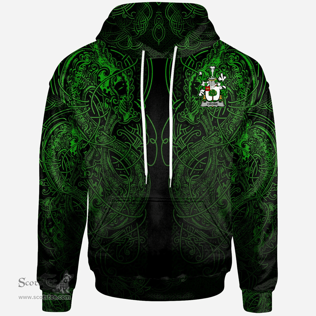 ScotsTee Shop Irish Crowe or McEnchroe Coat of Arms Family Crest Ireland Hoodie Green Celtic Dragon Hoodie