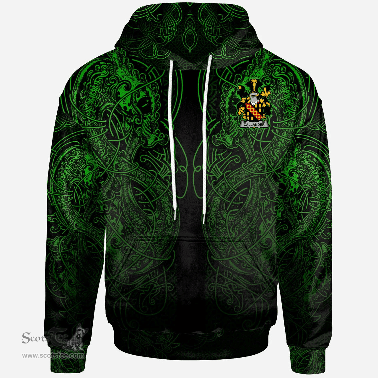 ScotsTee Shop Irish Callander Coat of Arms Family Crest Ireland Hoodie Green Celtic Dragon Hoodie