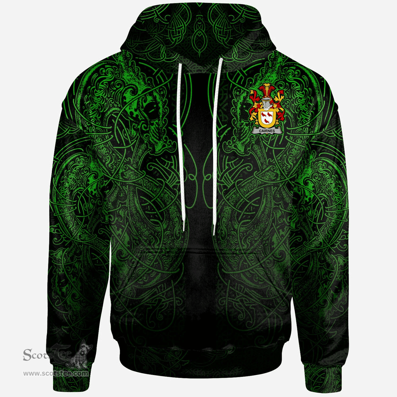 ScotsTee Shop Irish Cairnes Coat of Arms Family Crest Ireland Hoodie Green Celtic Dragon Hoodie
