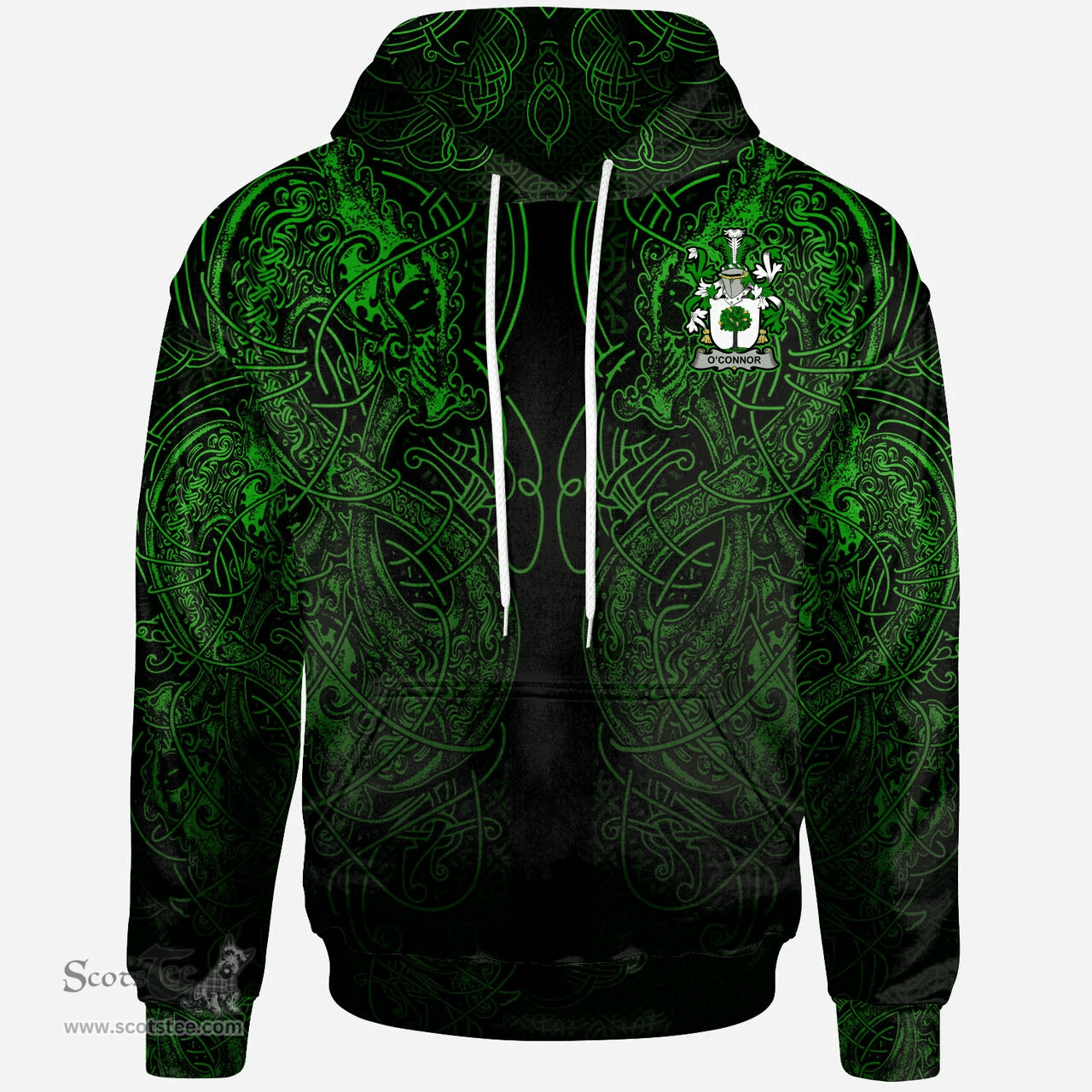 ScotsTee Shop Irish Connor or O'Connor (Faly) Coat of Arms Family Crest Ireland Hoodie Green Celtic Dragon Hoodie