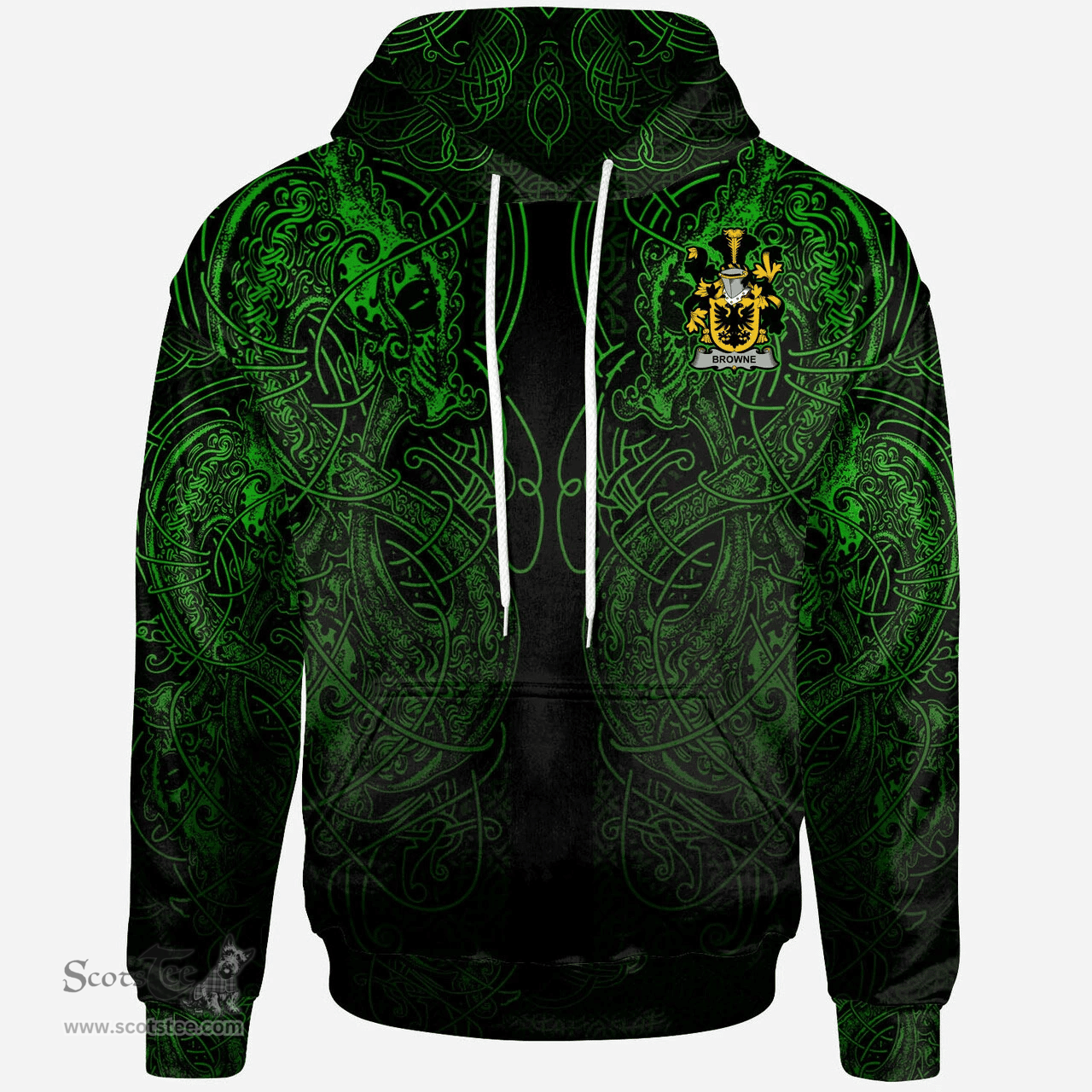 ScotsTee Shop Irish Browne Coat of Arms Family Crest Ireland Hoodie Green Celtic Dragon Hoodie