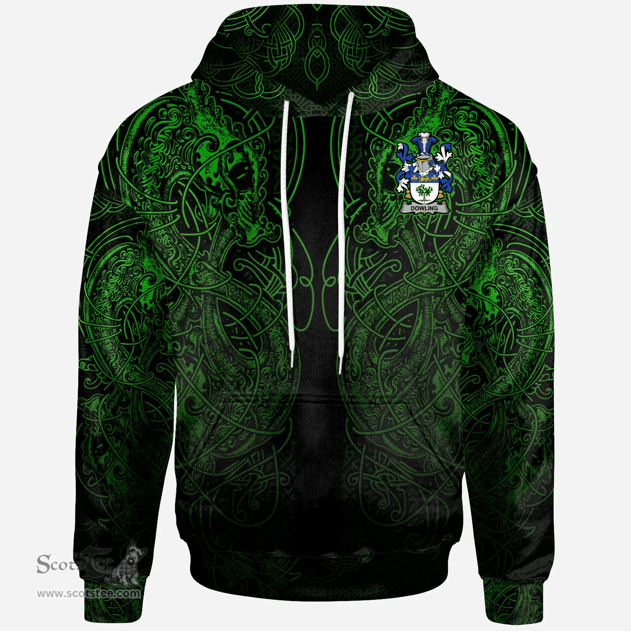 ScotsTee Shop Irish Dowling or O'Dowling Coat of Arms Family Crest Ireland Hoodie Green Celtic Dragon Hoodie