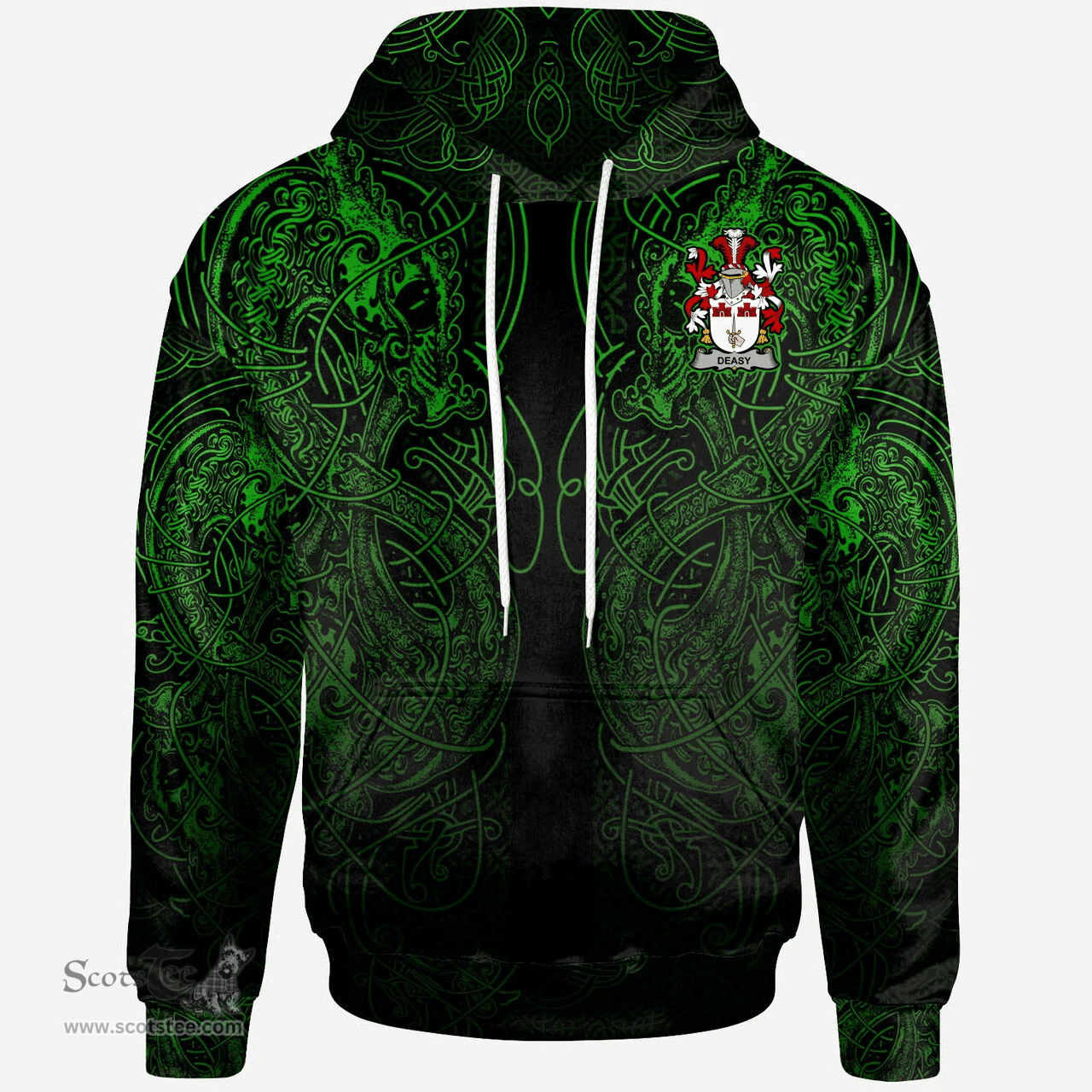 ScotsTee Shop Irish Deasy Coat of Arms Family Crest Ireland Hoodie Green Celtic Dragon Hoodie