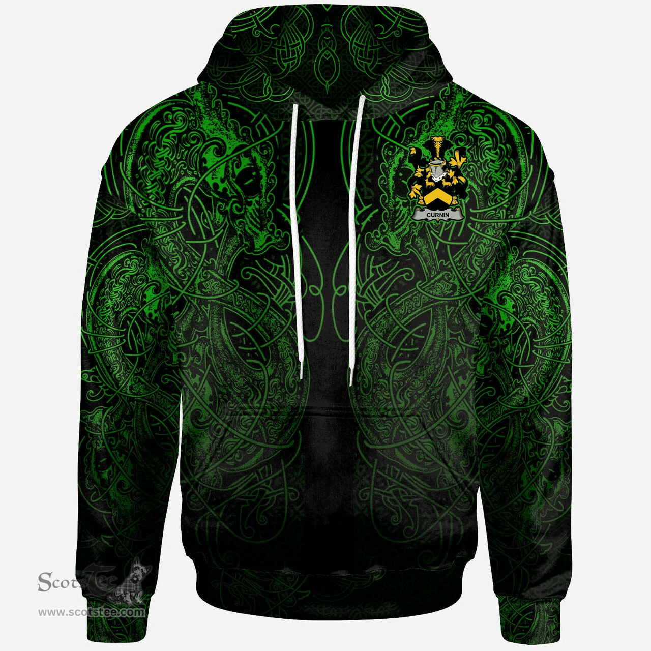 ScotsTee Shop Irish Curnin or O'Curneen Coat of Arms Family Crest Ireland Hoodie Green Celtic Dragon Hoodie