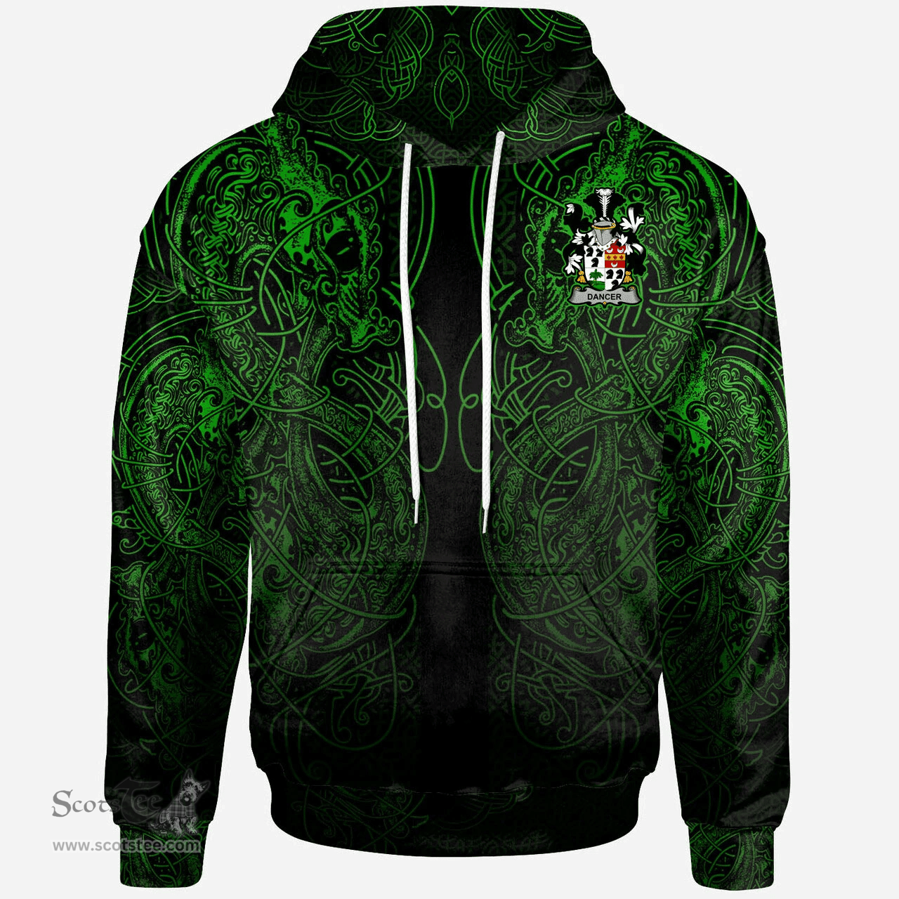 ScotsTee Shop Irish Dancer Coat of Arms Family Crest Ireland Hoodie Green Celtic Dragon Hoodie