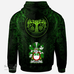 ScotsTee Shop Irish Drury or McDrury Coat of Arms Family Crest Ireland Hoodie Green Celtic Dragon Hoodie