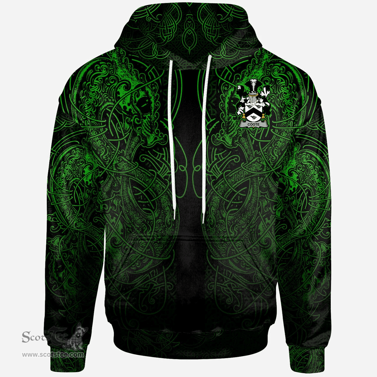 ScotsTee Shop Irish Coote Coat of Arms Family Crest Ireland Hoodie Green Celtic Dragon Hoodie