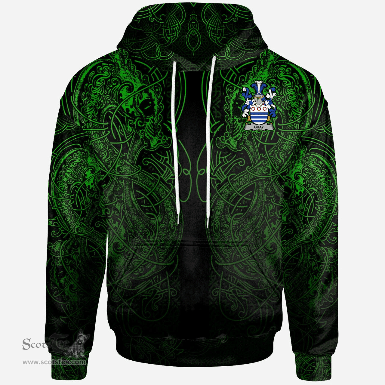 ScotsTee Shop Irish Gray Coat of Arms Family Crest Ireland Hoodie Green Celtic Dragon Hoodie