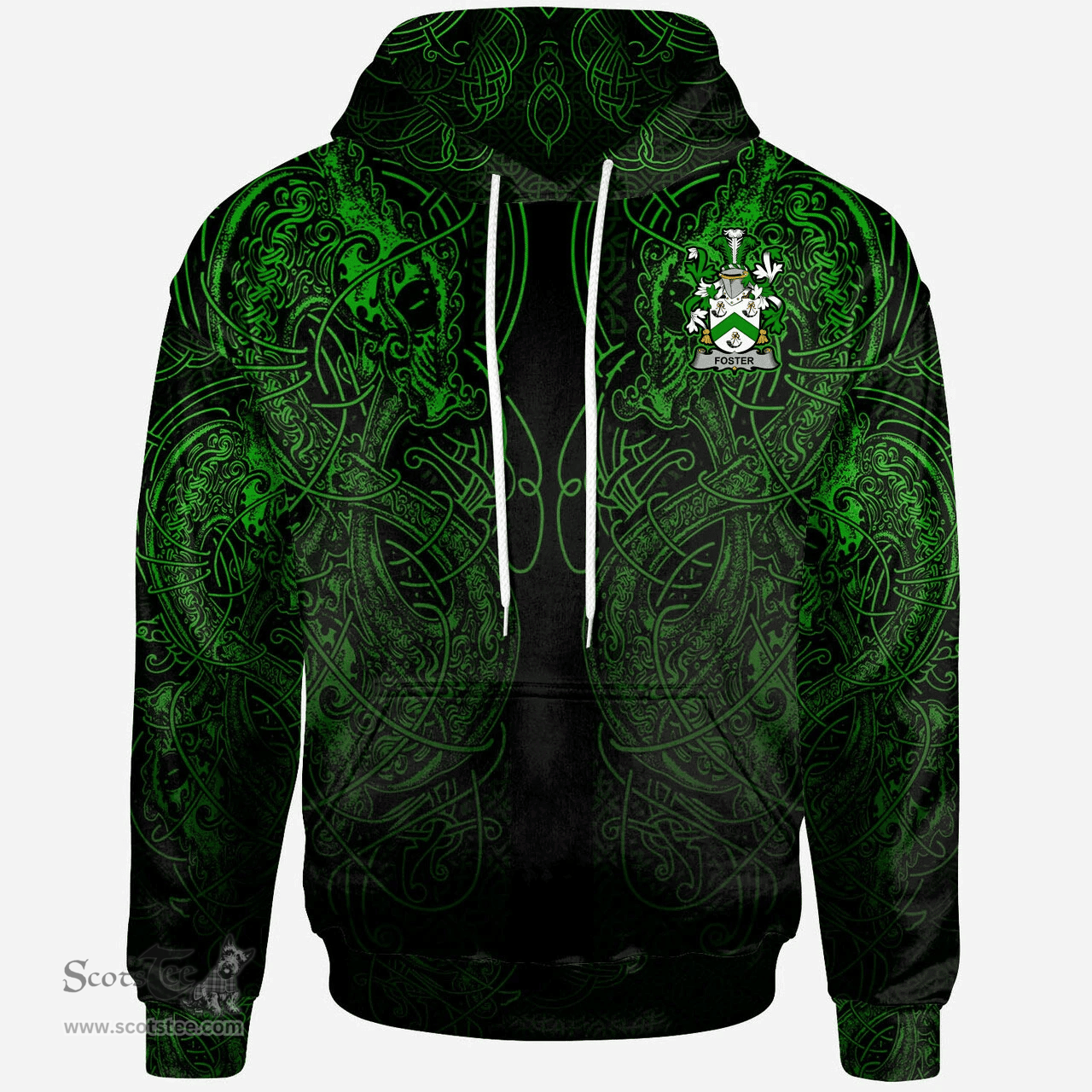 ScotsTee Shop Irish Foster Coat of Arms Family Crest Ireland Hoodie Green Celtic Dragon Hoodie
