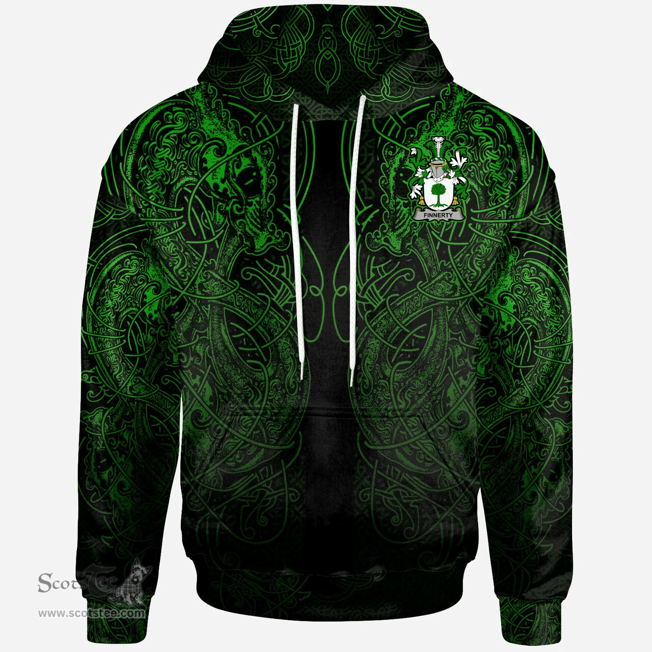 ScotsTee Shop Irish Finnerty or O'Finaghty Coat of Arms Family Crest Ireland Hoodie Green Celtic Dragon Hoodie
