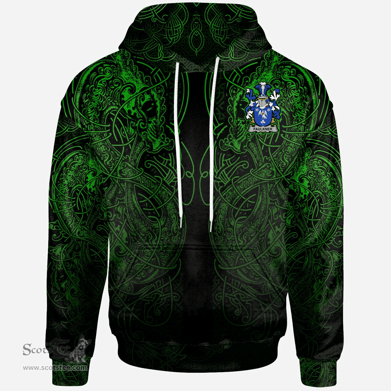 ScotsTee Shop Irish Faulkner Coat of Arms Family Crest Ireland Hoodie Green Celtic Dragon Hoodie