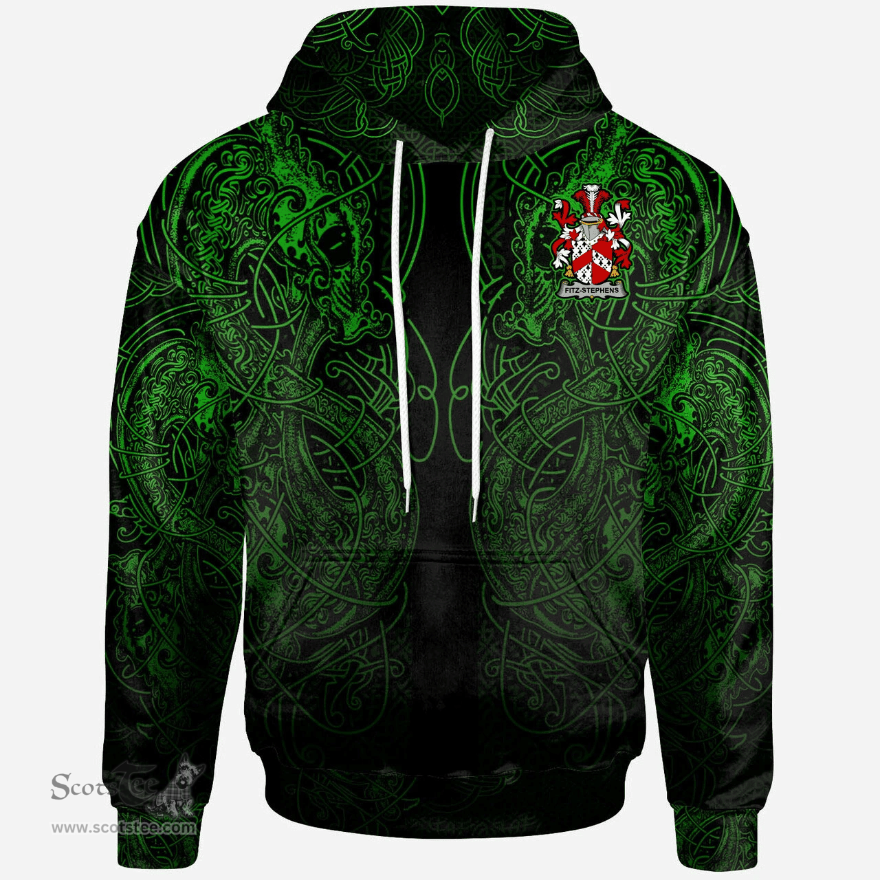 ScotsTee Shop Irish Fitz-Stephens Coat of Arms Family Crest Ireland Hoodie Green Celtic Dragon Hoodie