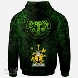 ScotsTee Shop Irish Echlin Coat of Arms Family Crest Ireland Hoodie Green Celtic Dragon Hoodie