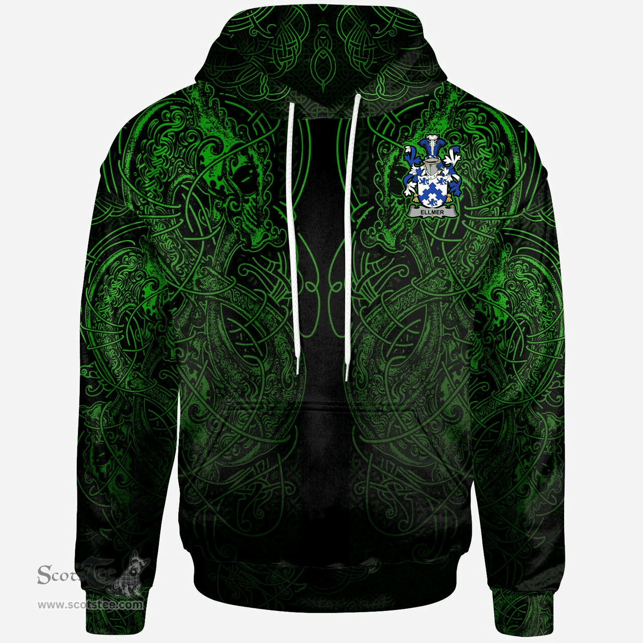 ScotsTee Shop Irish Ellmer Coat of Arms Family Crest Ireland Hoodie Green Celtic Dragon Hoodie
