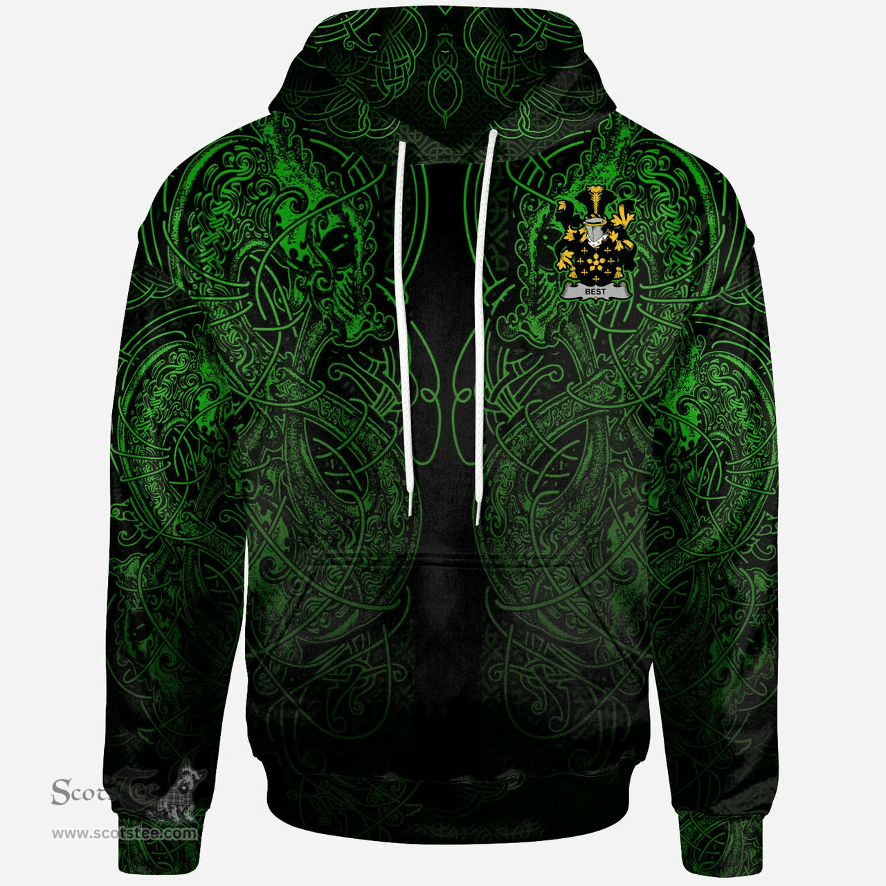 ScotsTee Shop Irish Best Coat of Arms Family Crest Ireland Hoodie Green Celtic Dragon Hoodie