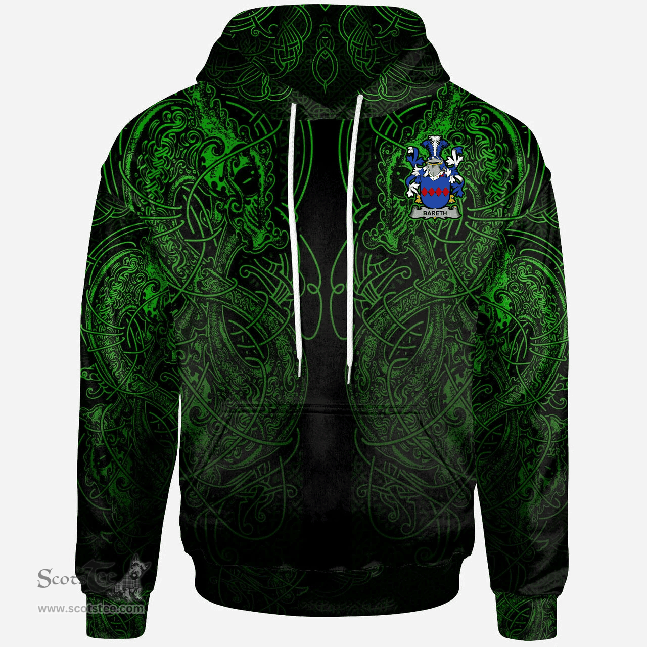 ScotsTee Shop Irish Bareth Coat of Arms Family Crest Ireland Hoodie Green Celtic Dragon Hoodie
