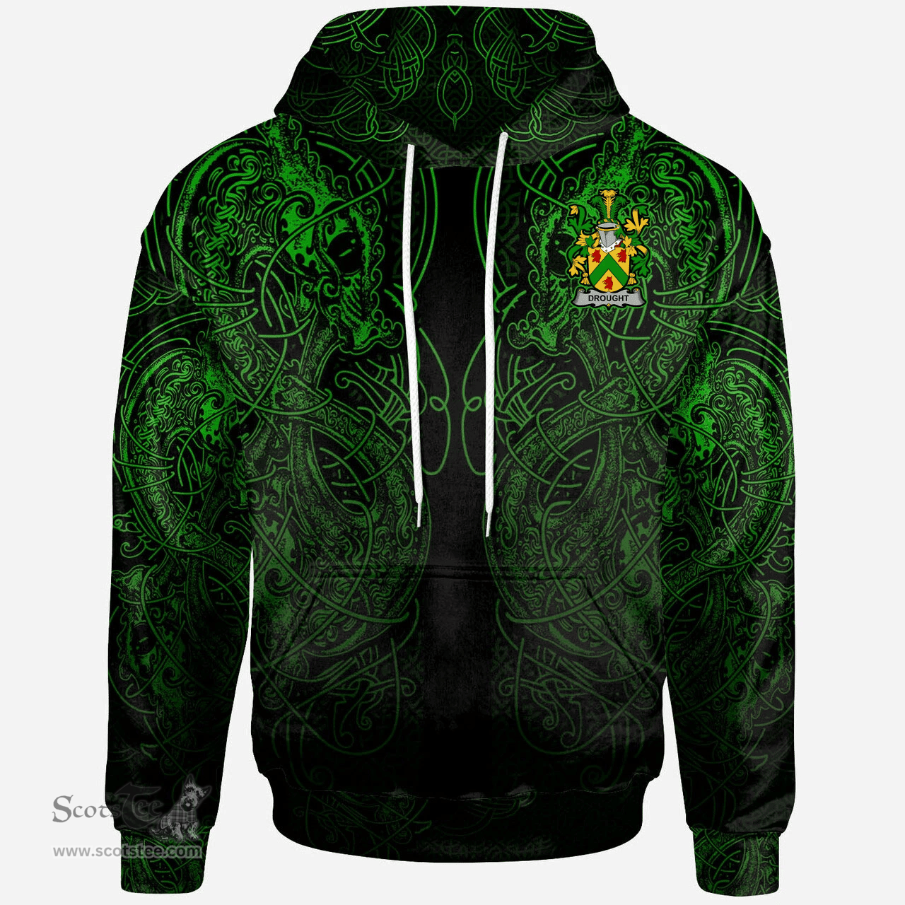 ScotsTee Shop Irish Drought Coat of Arms Family Crest Ireland Hoodie Green Celtic Dragon Hoodie