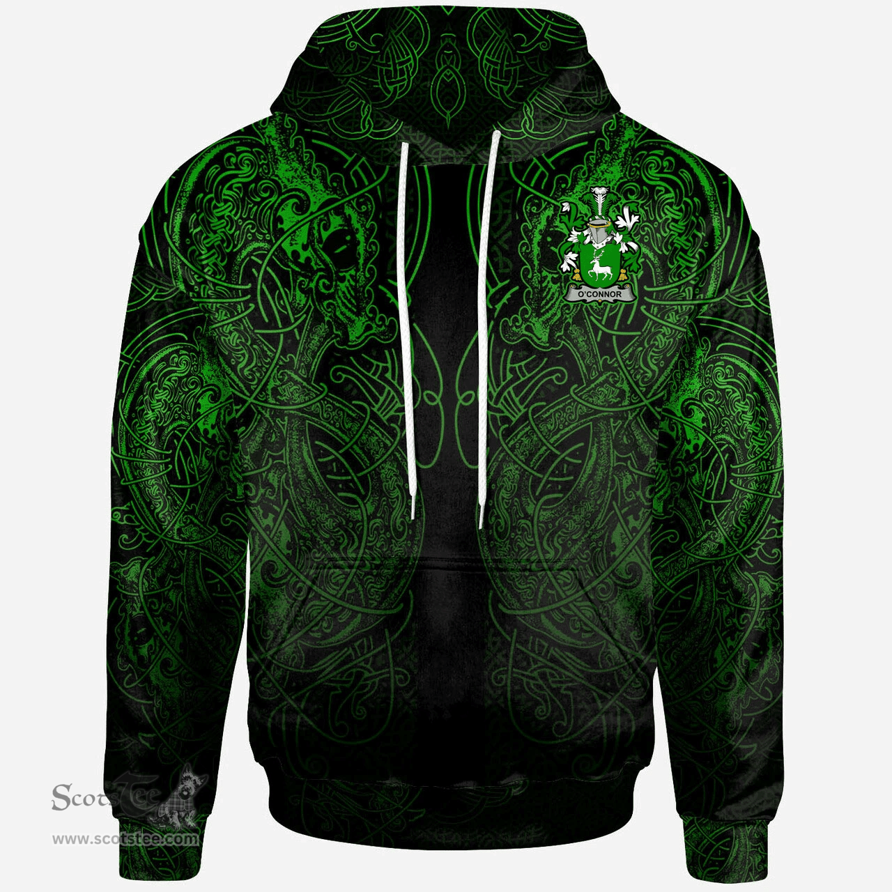 ScotsTee Shop Irish Connor or O'Connor (Corcomroe) Coat of Arms Family Crest Ireland Hoodie Green Celtic Dragon Hoodie