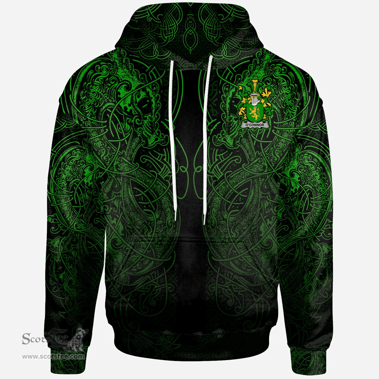 ScotsTee Shop Irish Connor or O'Connor (Kerry) Coat of Arms Family Crest Ireland Hoodie Green Celtic Dragon Hoodie