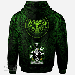 ScotsTee Shop Irish Dane or O'Dane Coat of Arms Family Crest Ireland Hoodie Green Celtic Dragon Hoodie