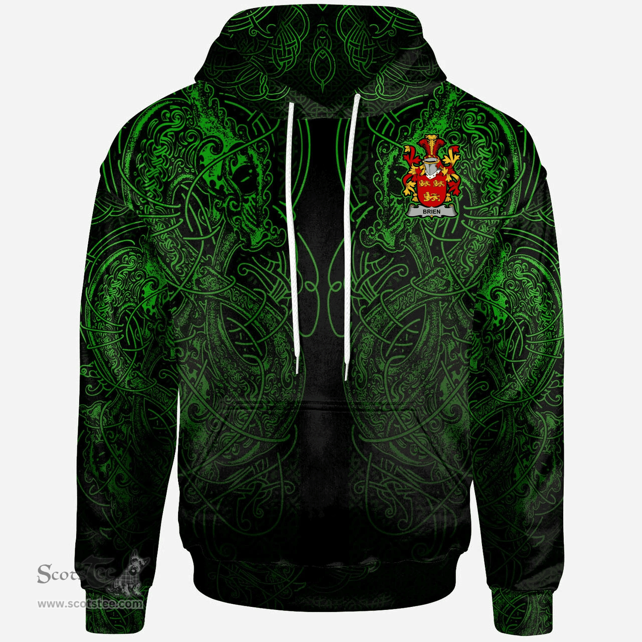 ScotsTee Shop Irish Brien or Bryan Coat of Arms Family Crest Ireland Hoodie Green Celtic Dragon Hoodie