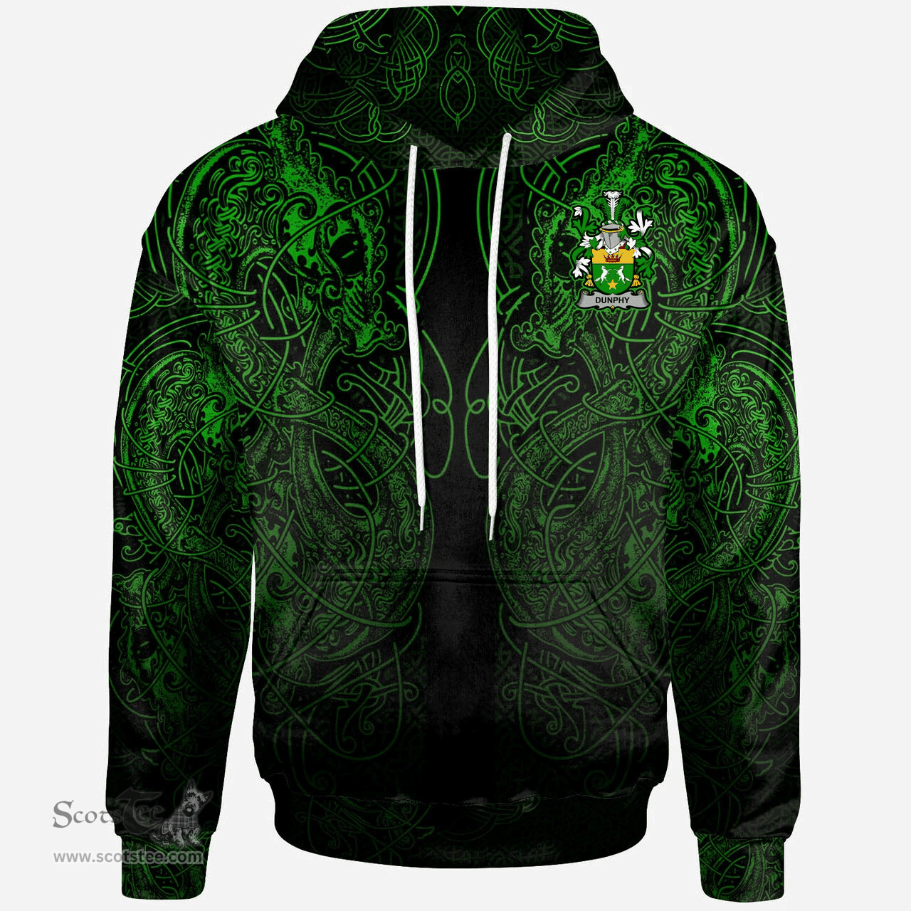 ScotsTee Shop Irish Dunphy (Middle Temple - Burke's) Coat of Arms Family Crest Ireland Hoodie Green Celtic Dragon Hoodie