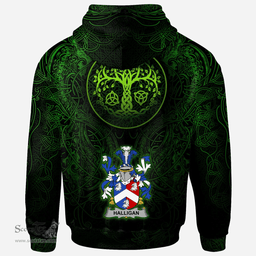 ScotsTee Shop Irish Halligan or O'Halligan Coat of Arms Family Crest Ireland Hoodie Green Celtic Dragon Hoodie