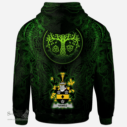 ScotsTee Shop Irish Hames Coat of Arms Family Crest Ireland Hoodie Green Celtic Dragon Hoodie