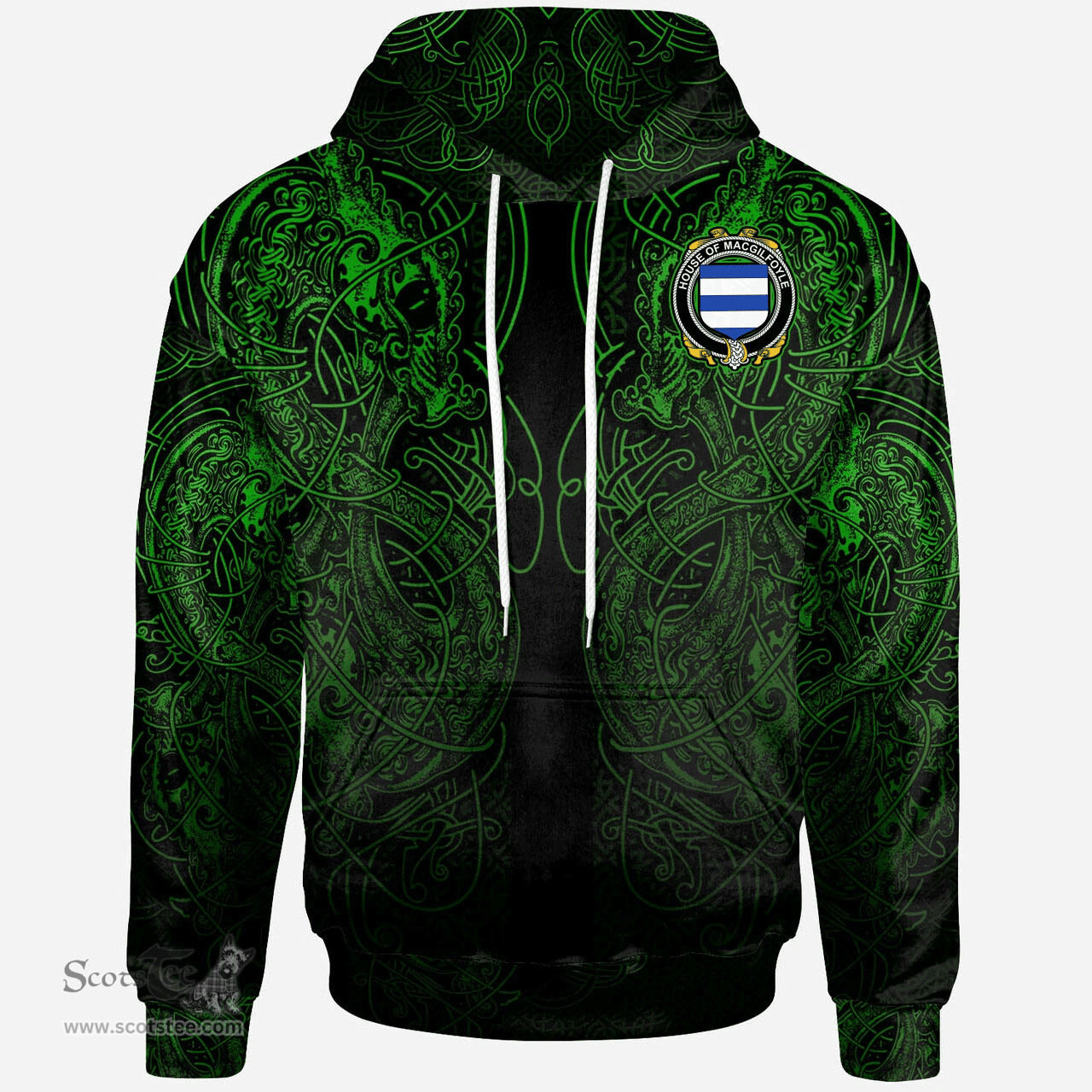 ScotsTee Shop Irish House of MACGILFOYLE Coat of Arms Family Crest Ireland Hoodie Green Celtic Dragon Hoodie