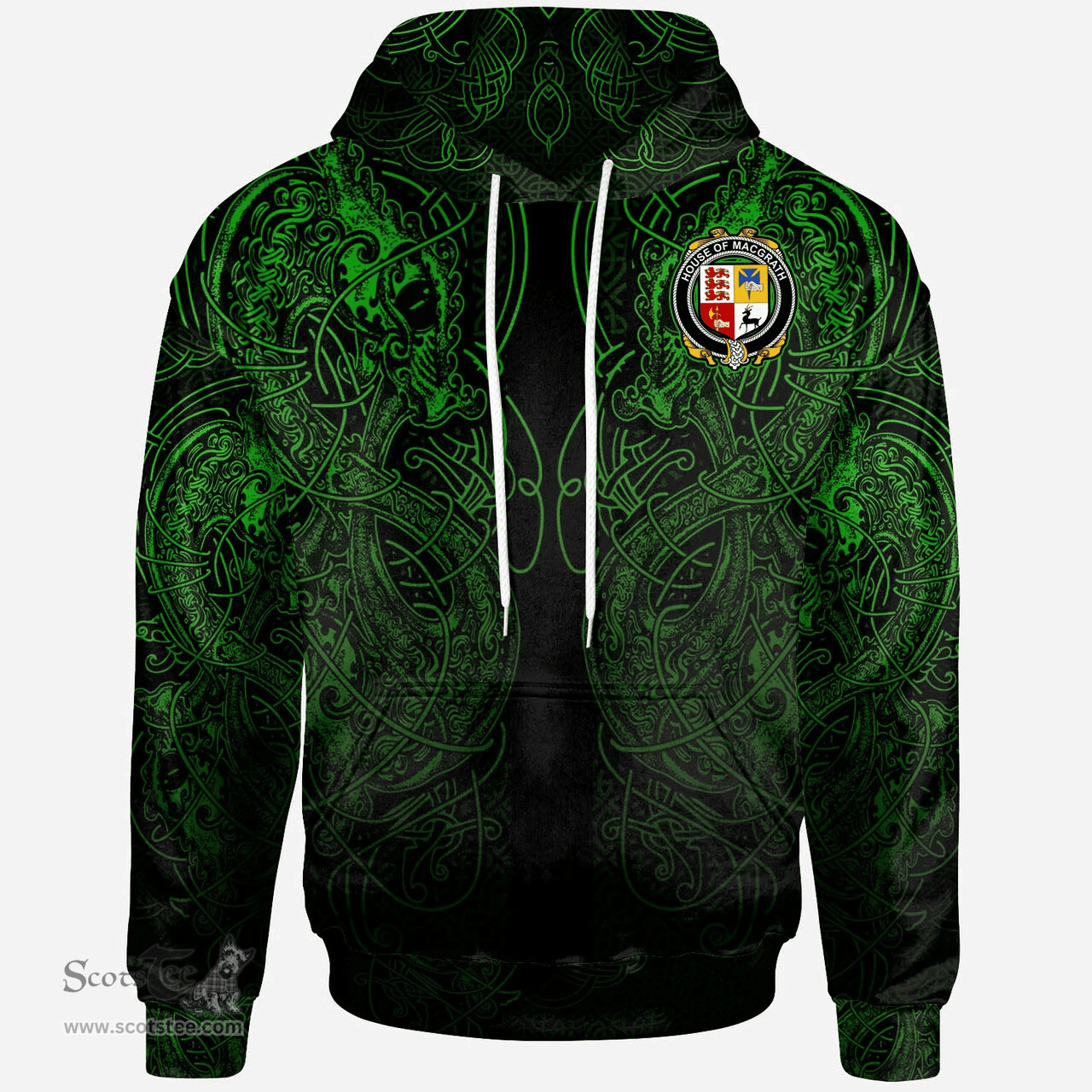 ScotsTee Shop Irish House of MACGRATH Coat of Arms Family Crest Ireland Hoodie Green Celtic Dragon Hoodie