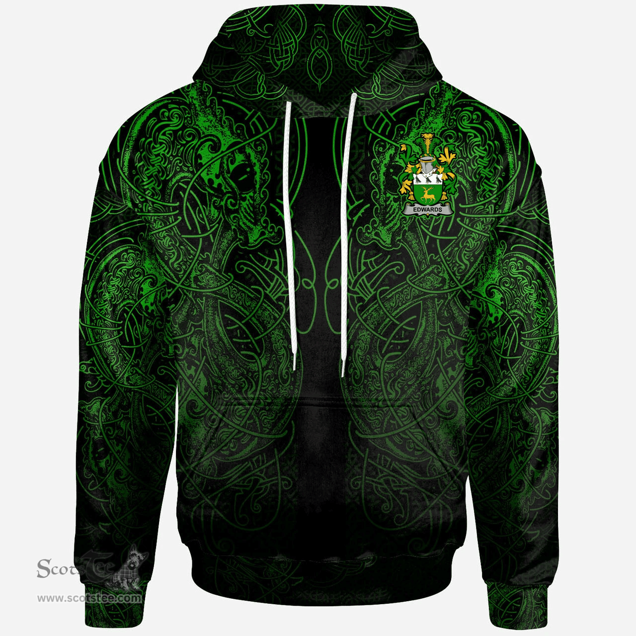 ScotsTee Shop Irish Edwards Coat of Arms Family Crest Ireland Hoodie Green Celtic Dragon Hoodie