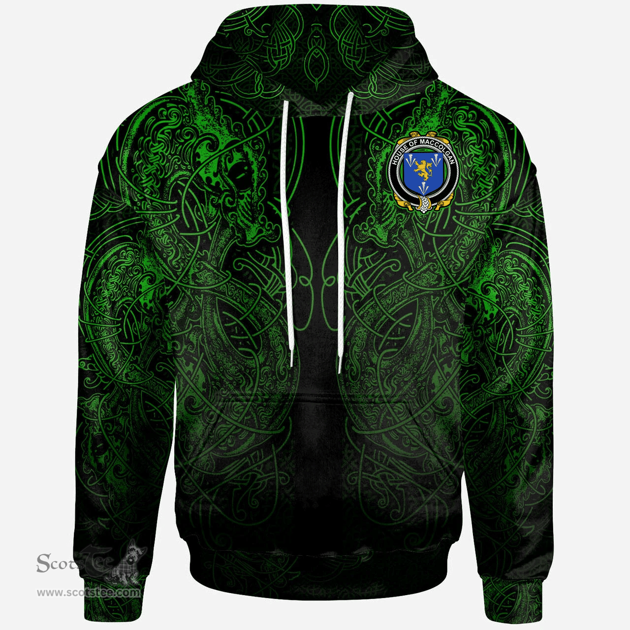 ScotsTee Shop Irish House of MACCOLGAN Coat of Arms Family Crest Ireland Hoodie Green Celtic Dragon Hoodie