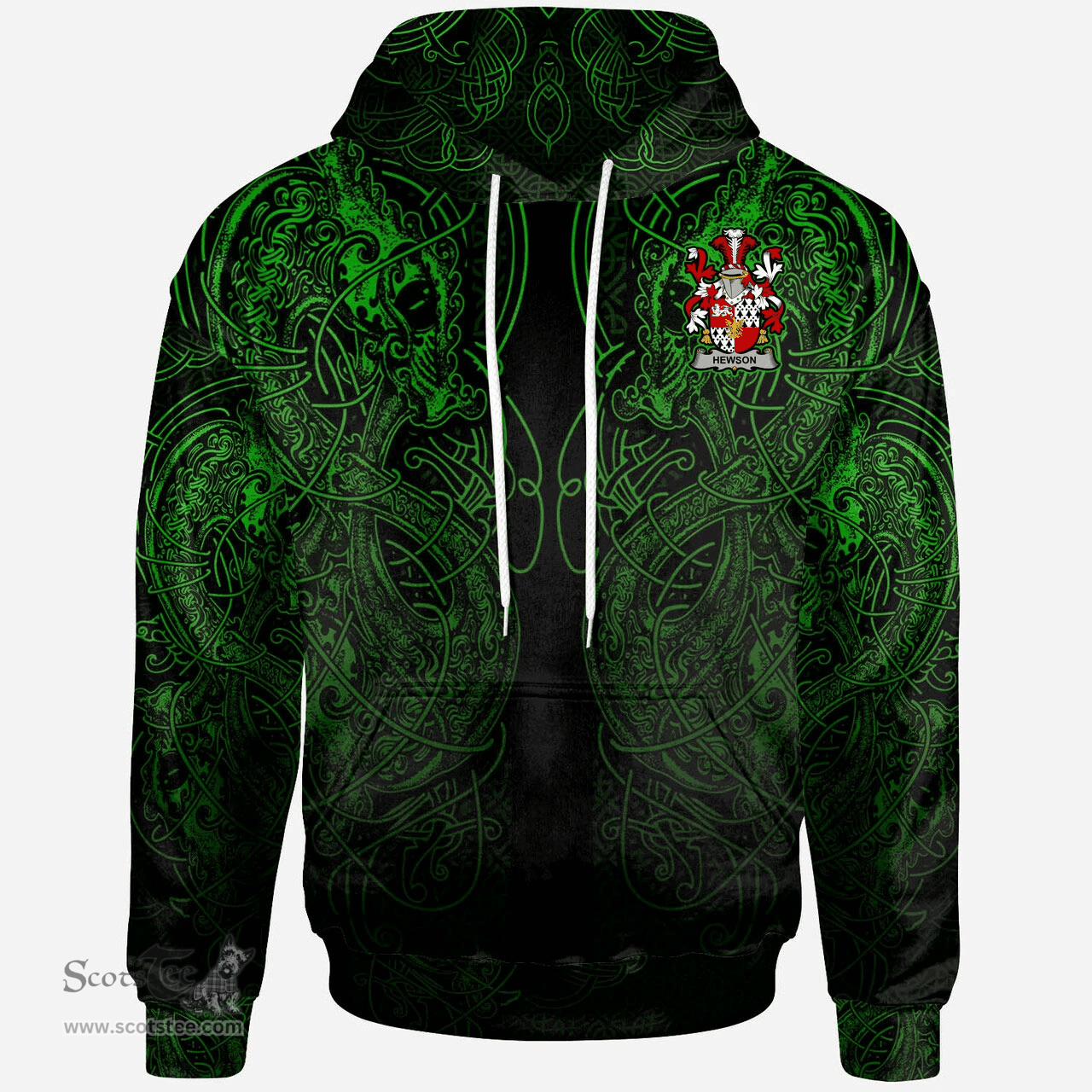 ScotsTee Shop Irish Hewson Coat of Arms Family Crest Ireland Hoodie Green Celtic Dragon Hoodie