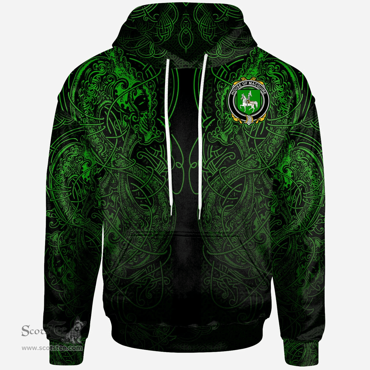 ScotsTee Shop Irish House of MACGUIRE Coat of Arms Family Crest Ireland Hoodie Green Celtic Dragon Hoodie