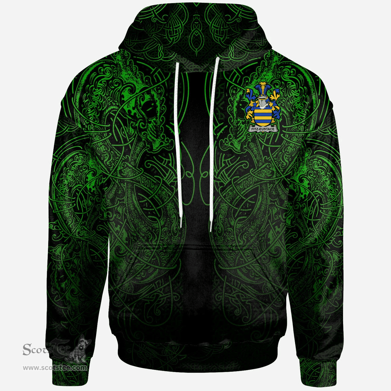 ScotsTee Shop Irish Fitz-Eustace Coat of Arms Family Crest Ireland Hoodie Green Celtic Dragon Hoodie