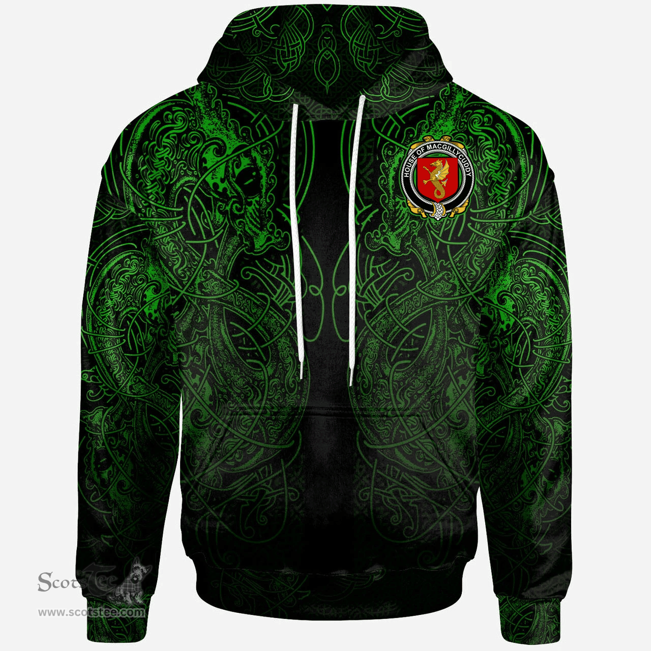 ScotsTee Shop Irish House of MACGILLYCUDDY Coat of Arms Family Crest Ireland Hoodie Green Celtic Dragon Hoodie