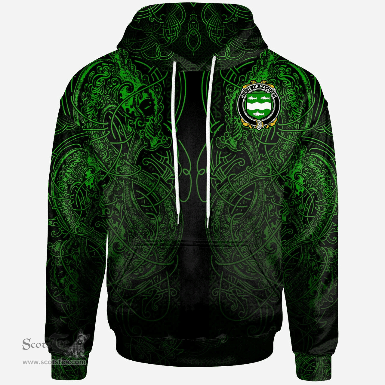 ScotsTee Shop Irish House of MACCABE Coat of Arms Family Crest Ireland Hoodie Green Celtic Dragon Hoodie