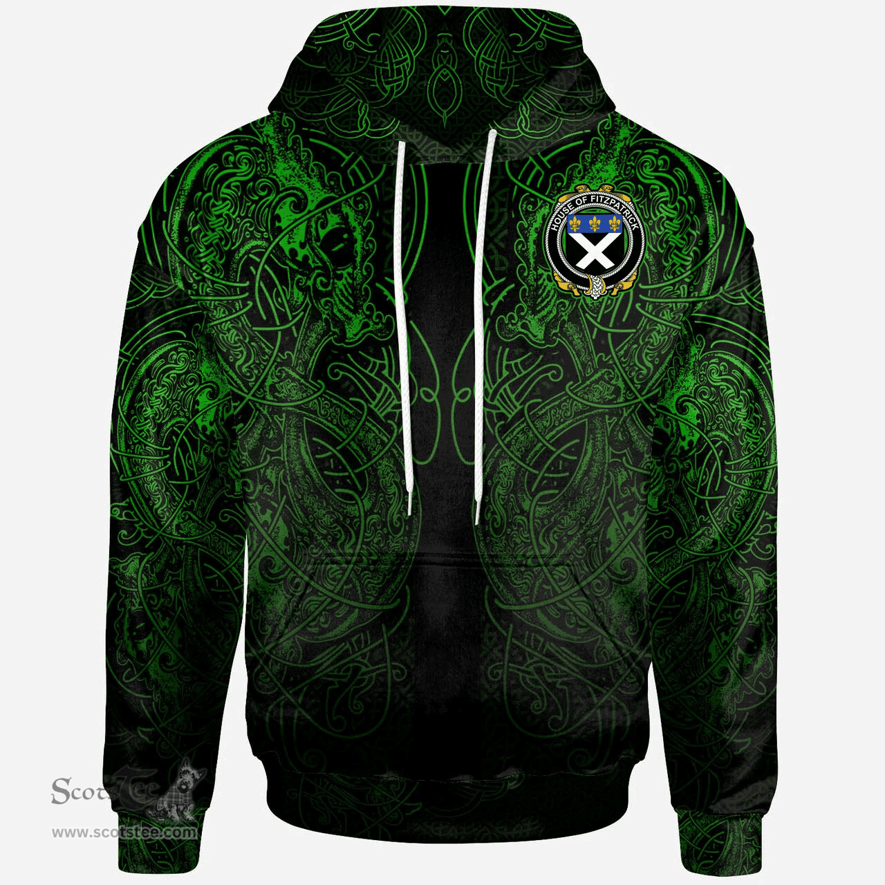 ScotsTee Shop Irish House of FITZPATRICK Coat of Arms Family Crest Ireland Hoodie Green Celtic Dragon Hoodie