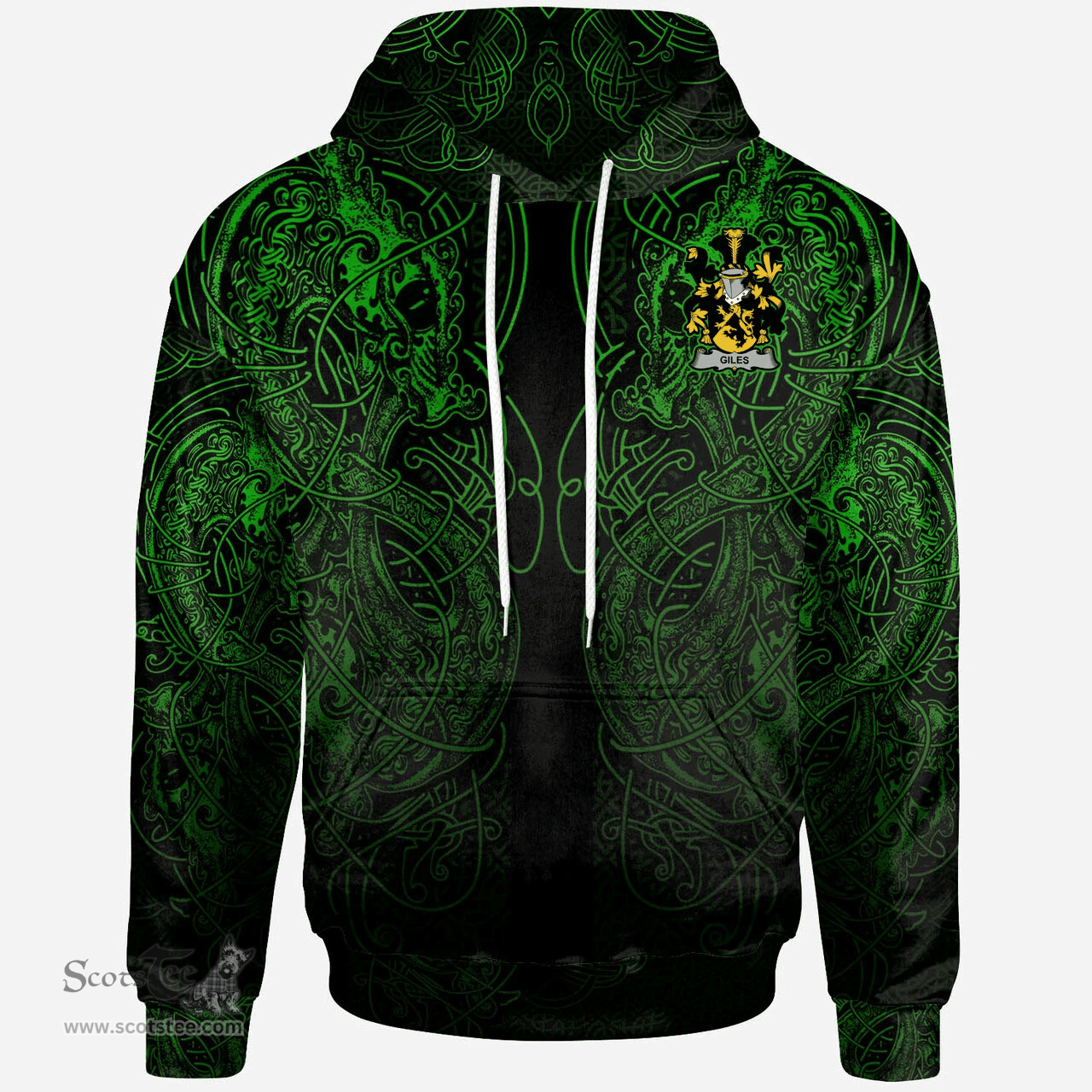 ScotsTee Shop Irish Giles or Gyles Coat of Arms Family Crest Ireland Hoodie Green Celtic Dragon Hoodie