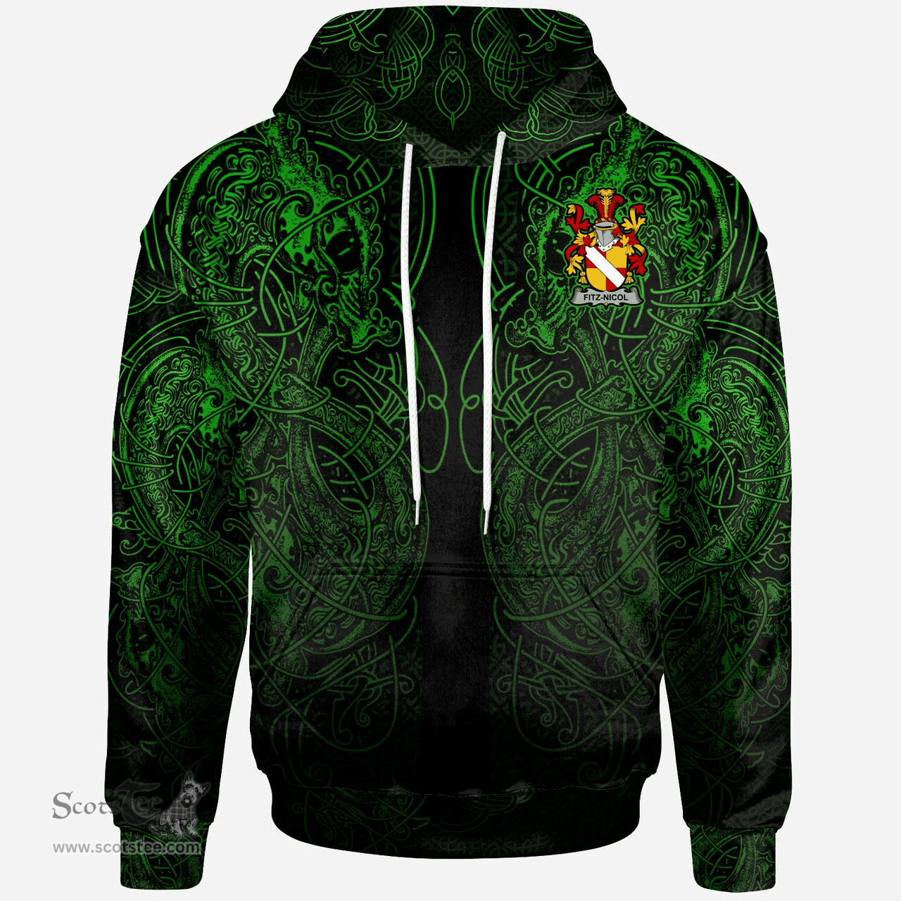 ScotsTee Shop Irish Fitz-Nicol Coat of Arms Family Crest Ireland Hoodie Green Celtic Dragon Hoodie
