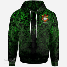 ScotsTee Shop Irish Hare or O'Hare Coat of Arms Family Crest Ireland Hoodie Green Celtic Dragon Hoodie