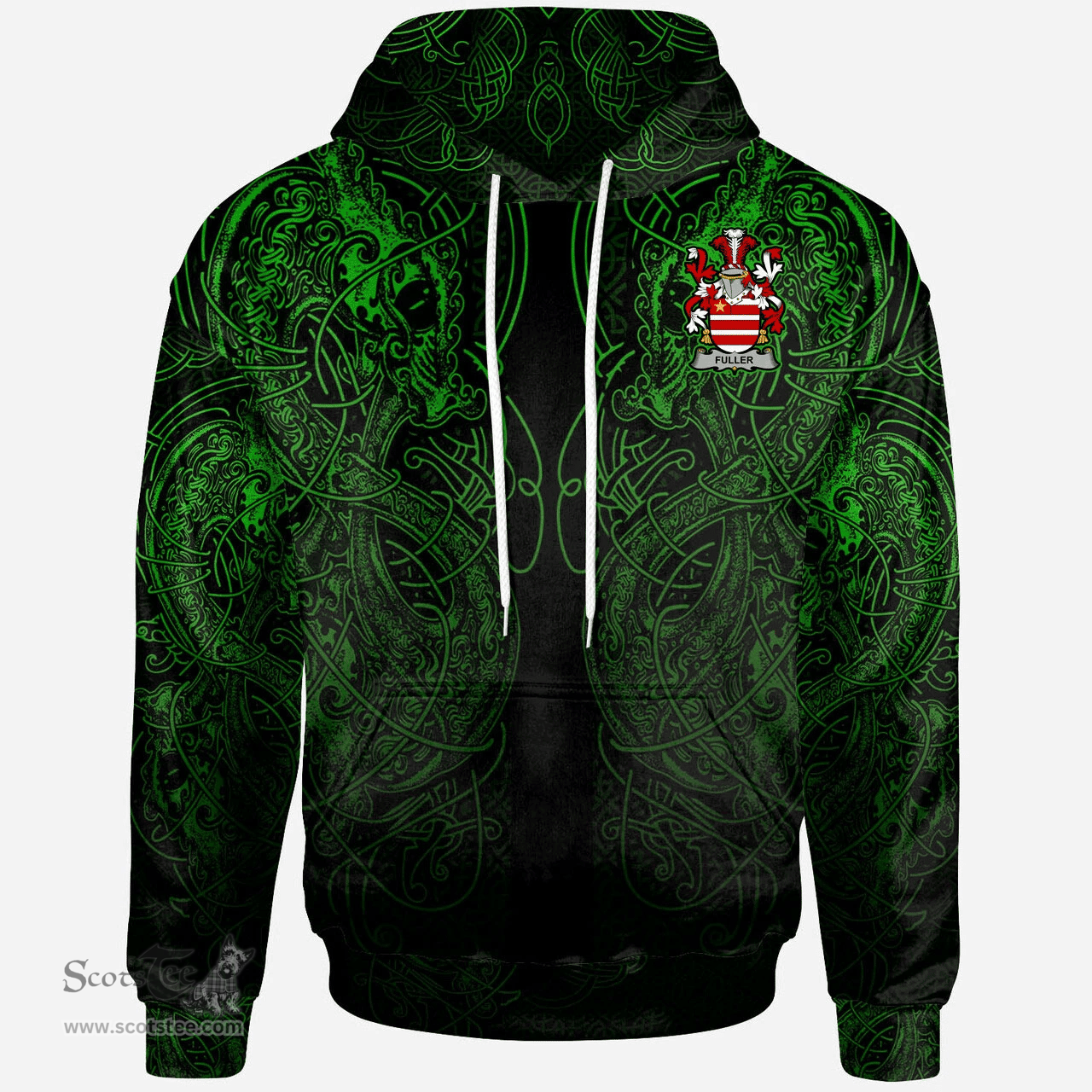 ScotsTee Shop Irish Fuller Coat of Arms Family Crest Ireland Hoodie Green Celtic Dragon Hoodie
