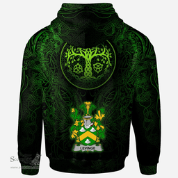 ScotsTee Shop Irish Levinge or Levens Coat of Arms Family Crest Ireland Hoodie Green Celtic Dragon Hoodie