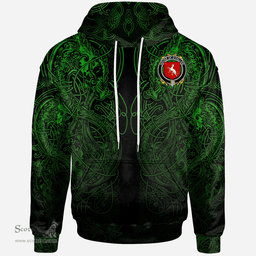 ScotsTee Shop Irish House of O'FALLON Coat of Arms Family Crest Ireland Hoodie Green Celtic Dragon Hoodie
