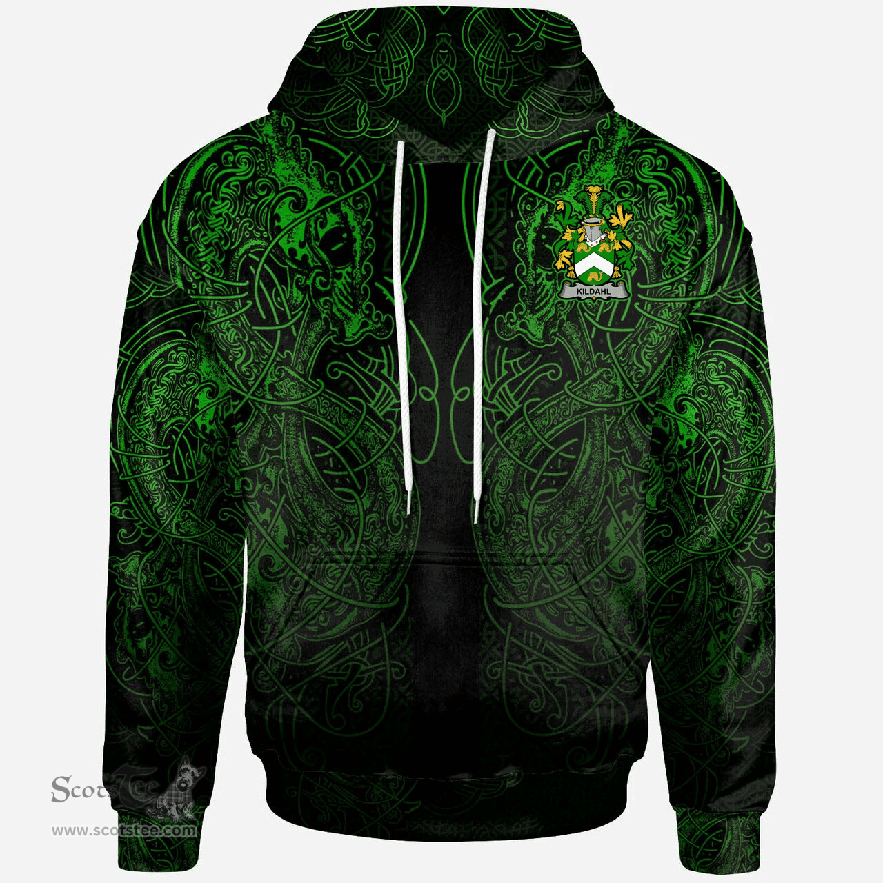 ScotsTee Shop Irish Merwood Coat of Arms Family Crest Ireland Hoodie Green Celtic Dragon Hoodie